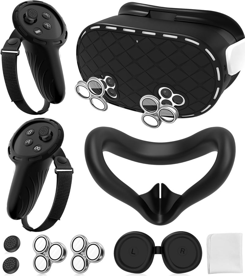 ms cleo Silicone Cover Set Compatible with Meta/Oculus Quest 3s Accessories, Silicone Face Cover, Controller Grip Cover, Camera Lens Protector, VR Shell Cover, Protective Lens Cover, Not Fit Quest 3 - Image 1